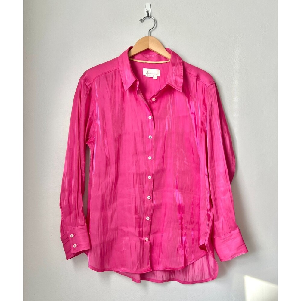 Anthropologie Long Sleeve Button-Down Shirt Medium Pink Iridescent Lightweight